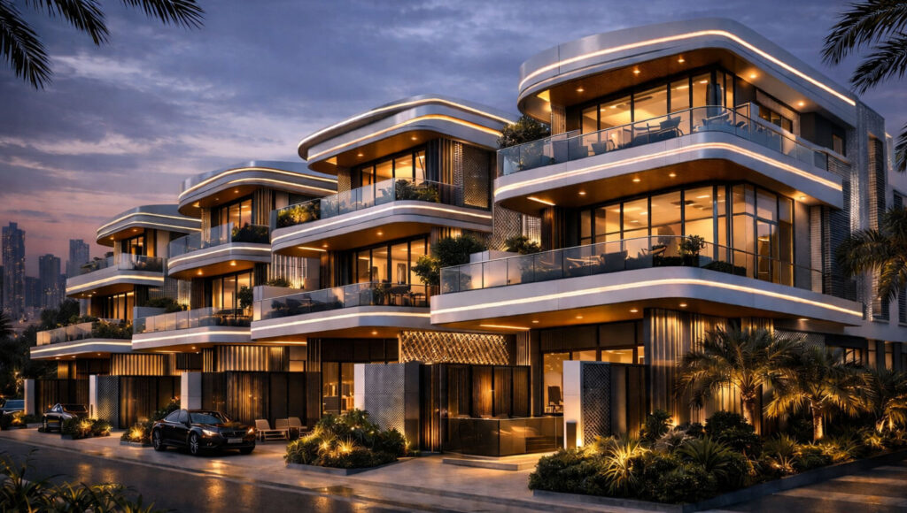 واجهة فلل وتاون هاوس في مشروع تلال بن غاطي دبي